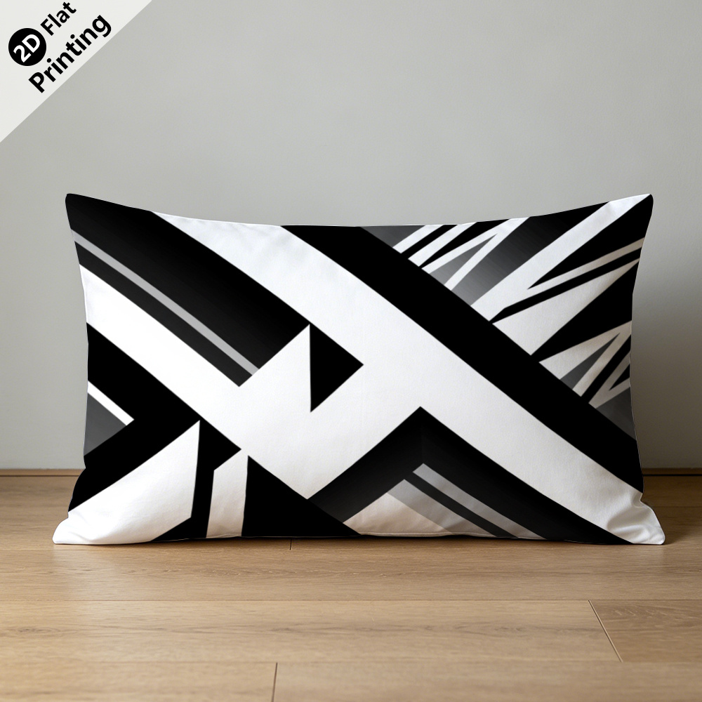 TEMU 2d Printing 1pc Modern Minimalist Geometric Black And White Abstract Pattern Polyester Single-sided Printed Pillowcase, Light Cushion Cover For