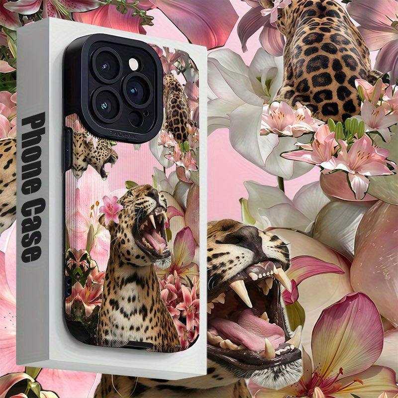 TEMU Phone Case: Pink Leopard Floral Decorative Pattern Vertical Stripe Synthetic Leather-wrapped Phone Case For Iphone 16/iphone 14 Plus/iphone 16