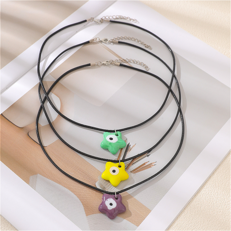 Bohemian Nautical Style Ceramic Pentagram Eye Pendant Necklace