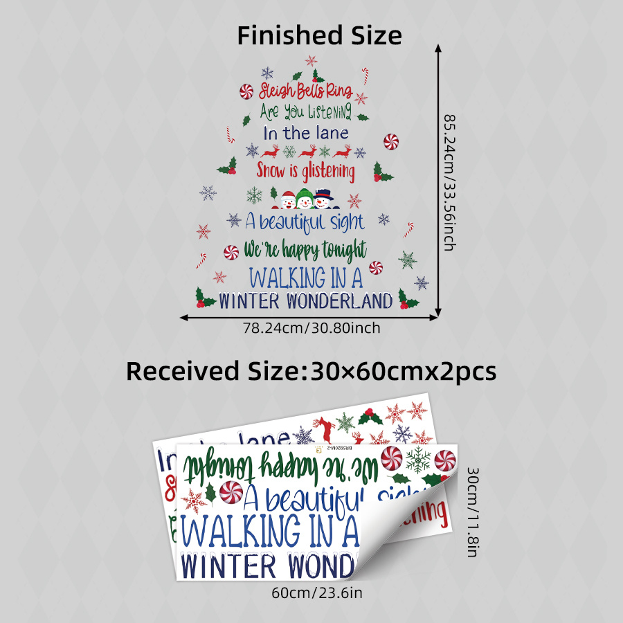 TEMU 2 Sheets Christmas Stair Stickers, Jingle Bells Lyrics Snowman Gifts Pattern, Self-adhesive Pvc Wall Decals, For Home Staircase Indoor Winter