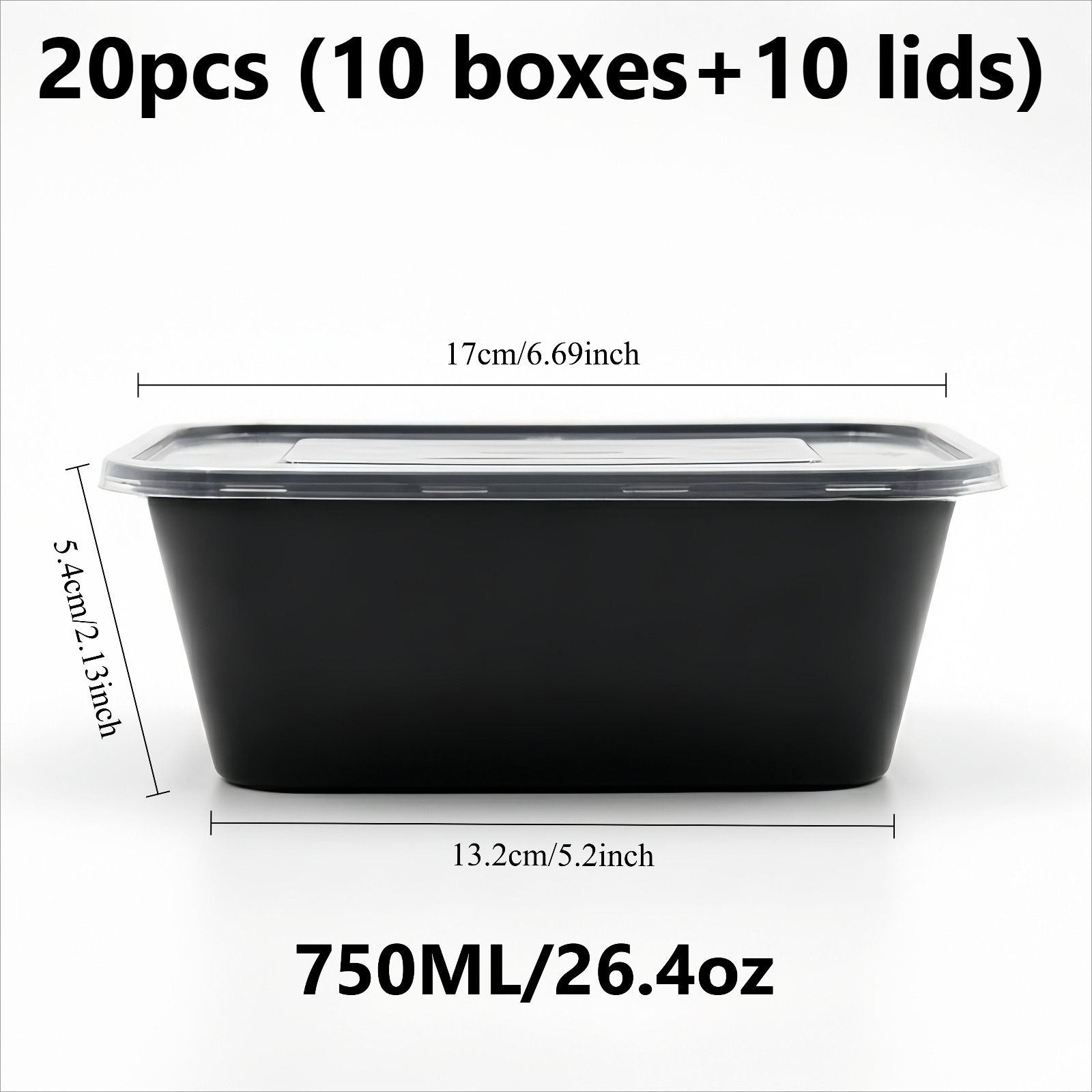 Image of 20pcs Leak-proof Pre-meal Prep Storage Boxes With Lids (10pcs Boxes And 10pcs Lids) - 26.4oz/750ml Reusable Outdoor Picnic Containers, Stackable Food-grade Plastic Food Storage Boxes