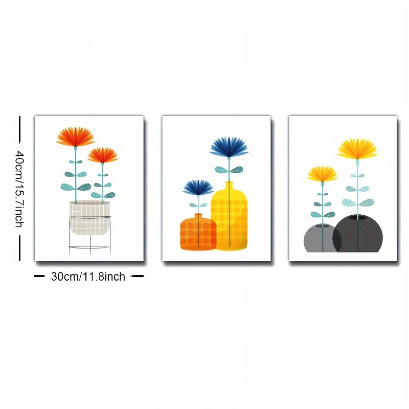TEMU 2d Flat, 3pcs Framed Canvas Art Prints, Contemporary Wall Decor For Versatile Spacesbotanical Art Prints, Art Prints, Minimalist Botanical