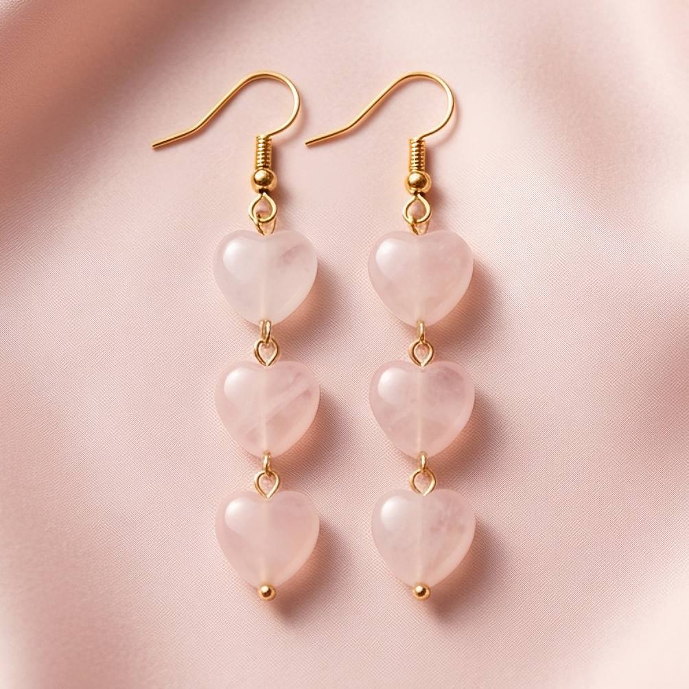 TEMU Quartz Heart Earrings For Women, , Bohemian Vintage Style Gemstone Jewelry, Valentine's Day Gift