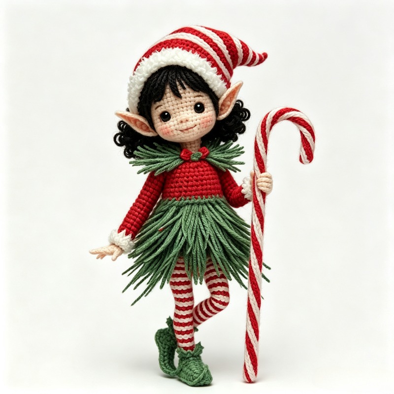Image of Adult Crochet Kit: Christmas Elf Girl With Candy Cane, Handmade Craft Set, Creative Christmas Gift (unfinished Item, Crochet Required)