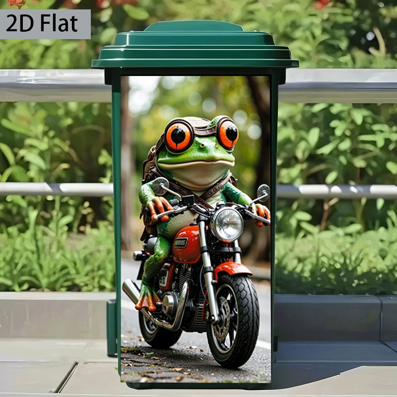 1pc Frog Riding Motorcycle Vinyl Sticker - Self-adhesive Removable Decal Suitable For Trash Cans, Walls, Rooms - Cute Frog Motorbike Design, Application, Decorative Wallpaper Sticker, 2d Flat