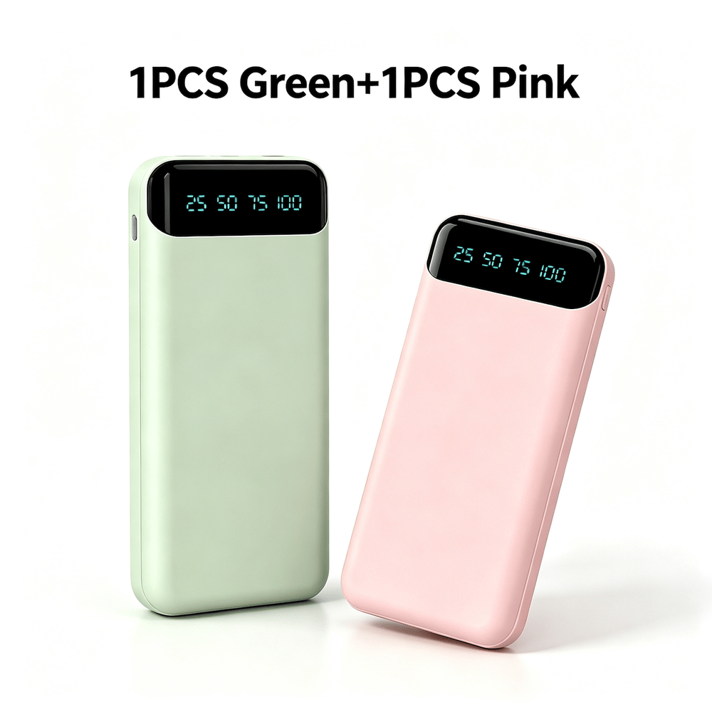Image of 2-pack 20000mah Power Banks, Led Display, Usb & Type-c Ports. Colors: White+pink/black/green, Green+pink. Works For Ios & , Emergency Outdoor Battery, Great Gift For Travel & Daily Use