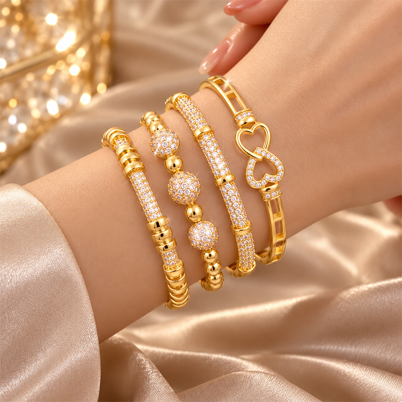 Elegant Stackable Bangle Collection, Layered Shapes & Metallic Sheen