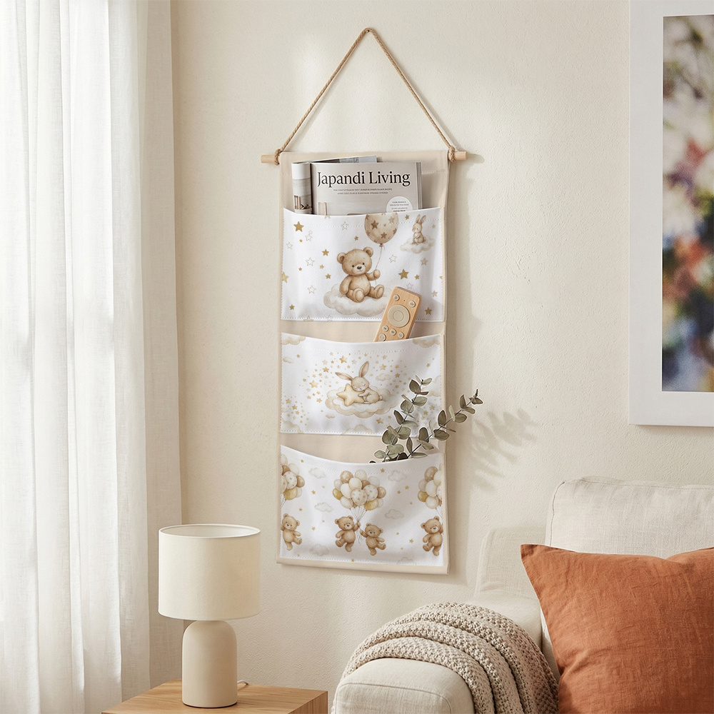 TEMU 1 pièce Rangement mural en tissu sur le thème de avec , nuage et - Beige, convient pour , étagère pour couvertures, livres - Suspension de porte