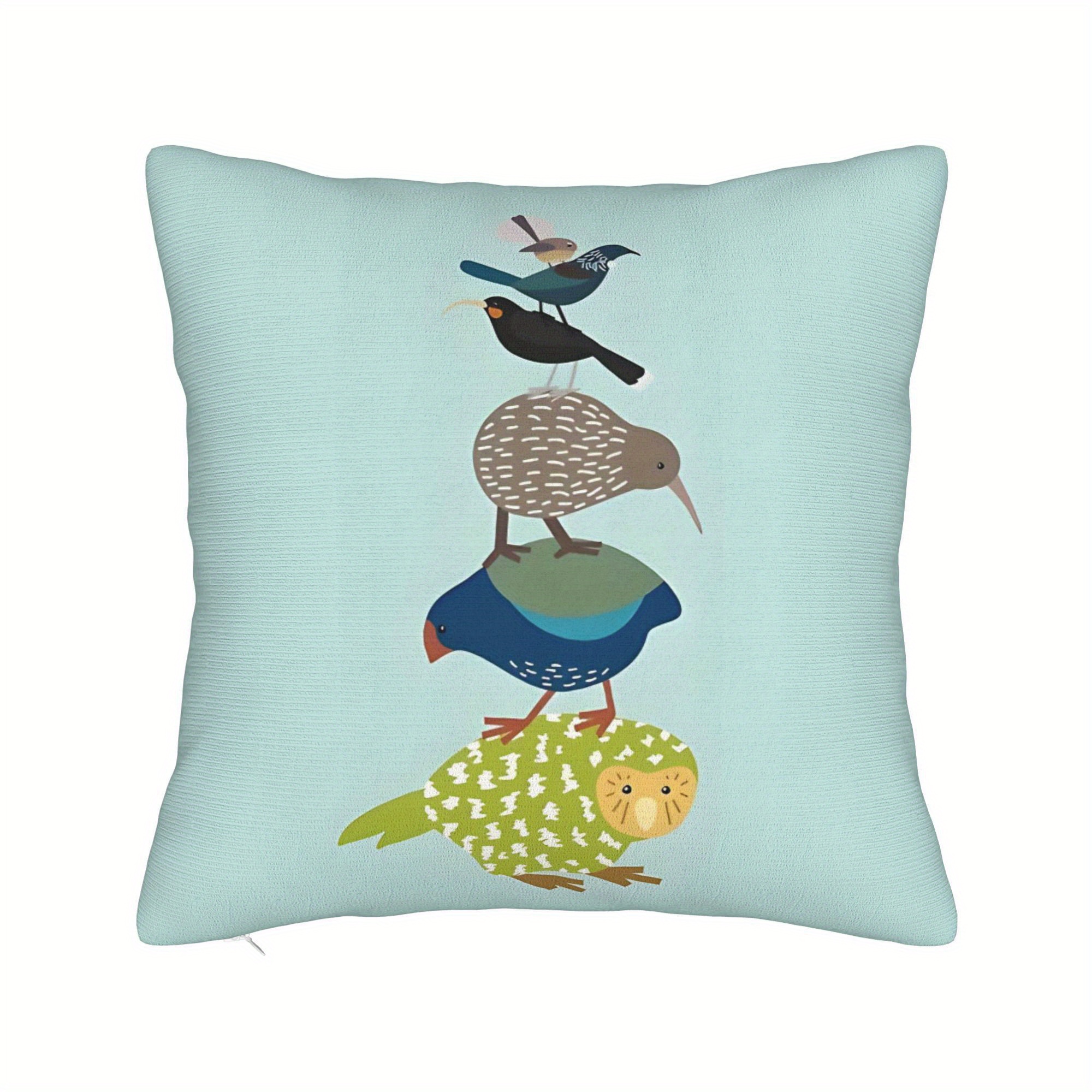 TEMU A New Pillow Cover Featuring Local New Zealand Birds - 18*18 Inches, , Machine Washable Polyester Cover With A Zipper Closure, Suitable For Sofa