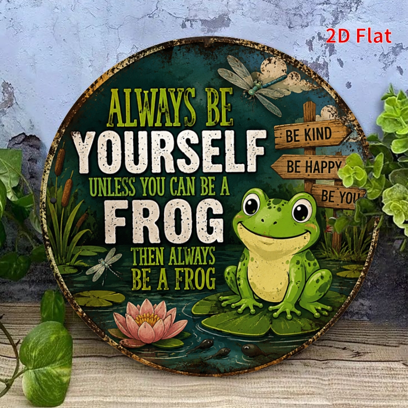 TEMU 2d Flat - Decorative Sign 2d Flat, [2dflat], 1pc 20x20cm- A For Frog Sign, Funny For Frog Themed Decorative Signs For Garden Patio, Retro Metal