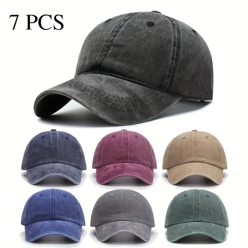 TEMU Conjunto de 7 gorras de béisbol lavables, unisex, diseño ajustable con cierre a presión, sombrero de sol transpirable adecuado para actividades
