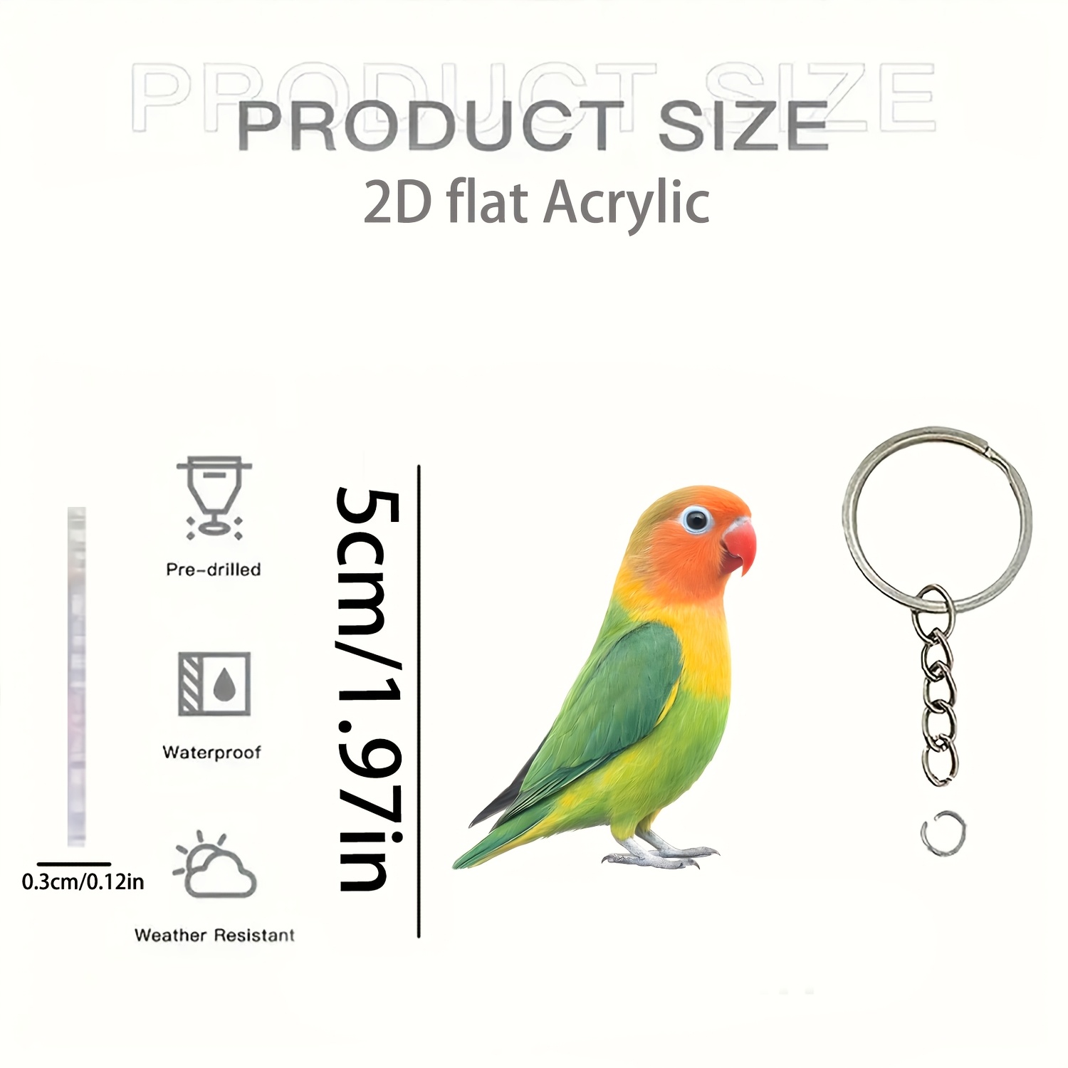 TEMU Llavero acrílico decorativo de pájaro colorido 2D, para dijes de mochila, decoración del hogar y recuerdos de , 2D