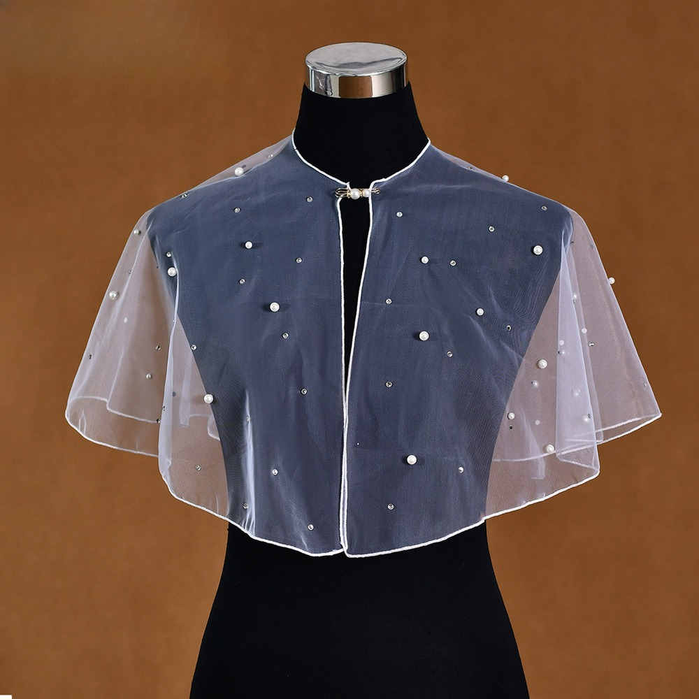 TEMU Châle de mariée en blanche 1 pièce pour mariées et d' - Couvre-mariage léger et voilé avec perlée, court et élégant pour mariage, robe d'église
