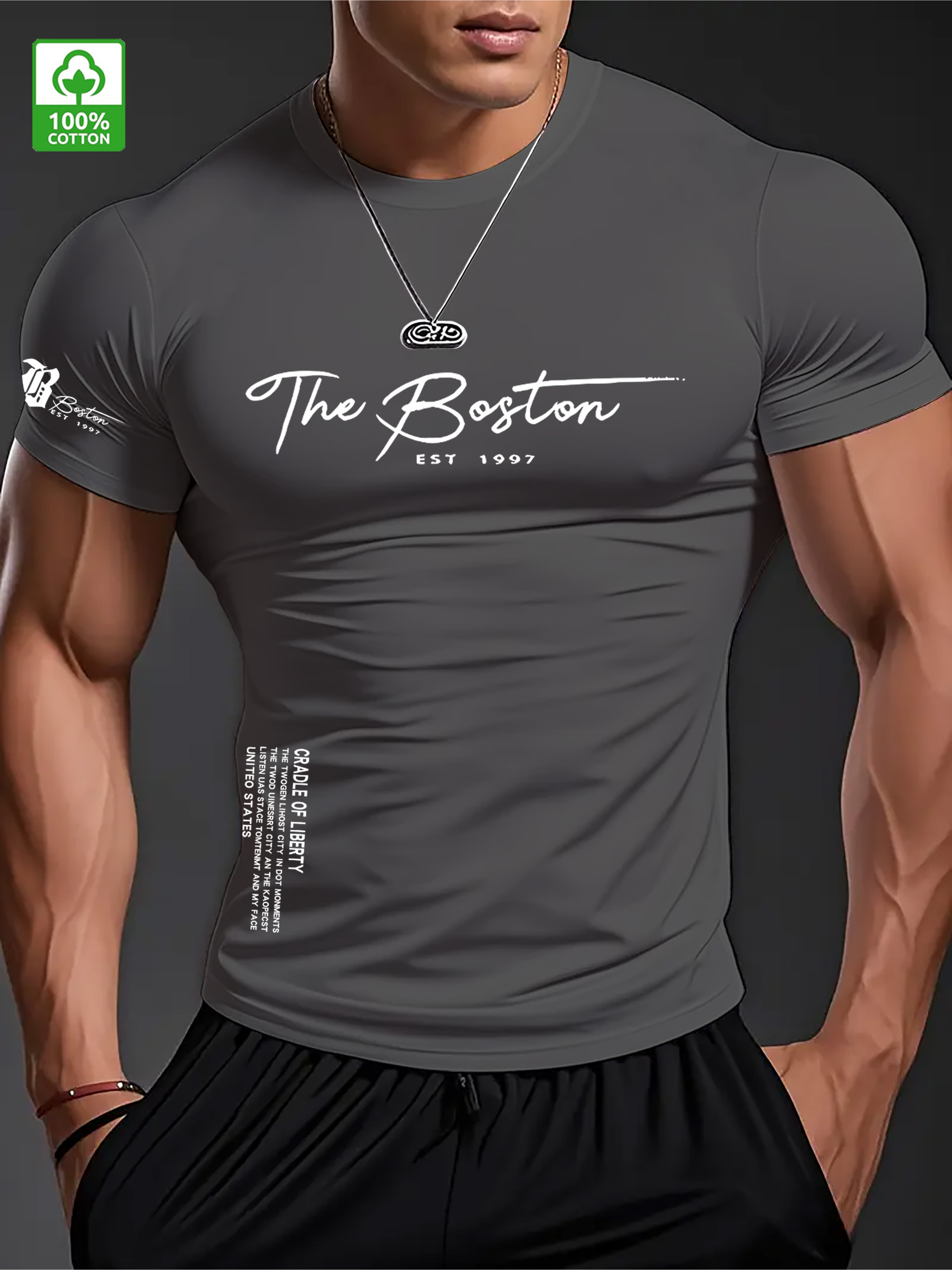 Мъжка кръгла яка чистокърнена тениска с къс ръкав, модерна проста тенденция INS минималистична креативна печат с букви 1997, спортна тениска с прилепнал крой
