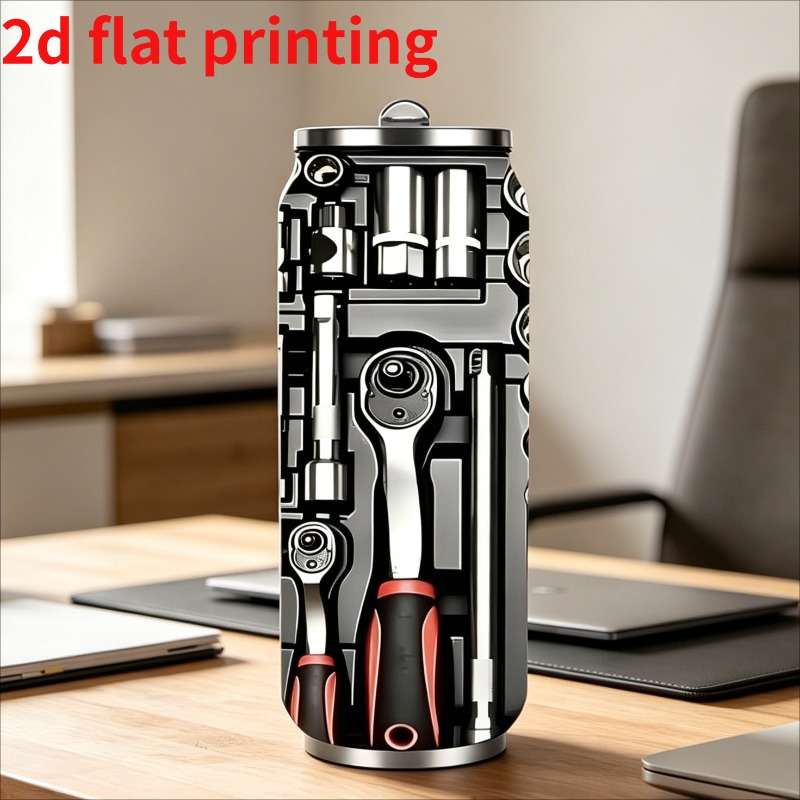 Creative Printed Double-layer Stainless Steel Water Cup, Single Pack 16.91 Oz Large Capacity, Using 2d Flat Trendy Version, With Toolbox Pattern