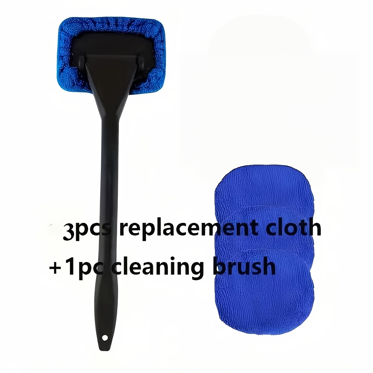 TEMU Kit de 4 outils de nettoyage pour voiture : 1 manche + 3 tampons de rechange, outil de nettoyage de pare-brise, tampons en tissu réutilisables