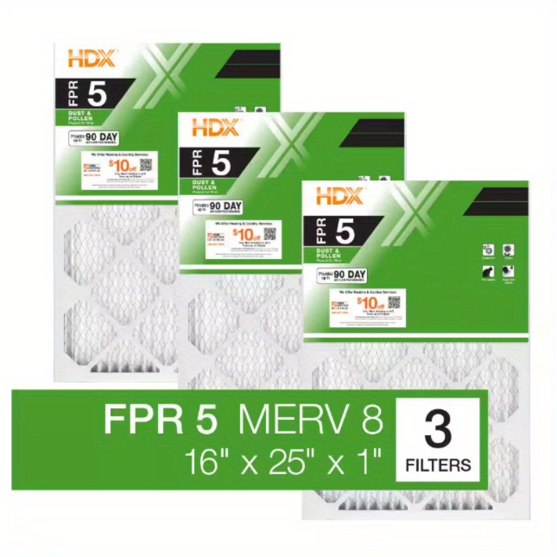 TEMU 16in. X 25in. X 1in. Standard Pleated Furnace Air Filter Fpr 5, Merv 8 (3pcs)