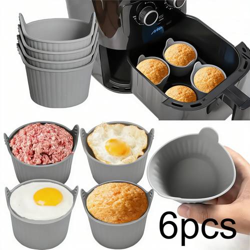 6pcs multi purpose air fryer baking cups non stick round muffin and pie molds reusable and unmolds with a striped texture design suitable for cakes