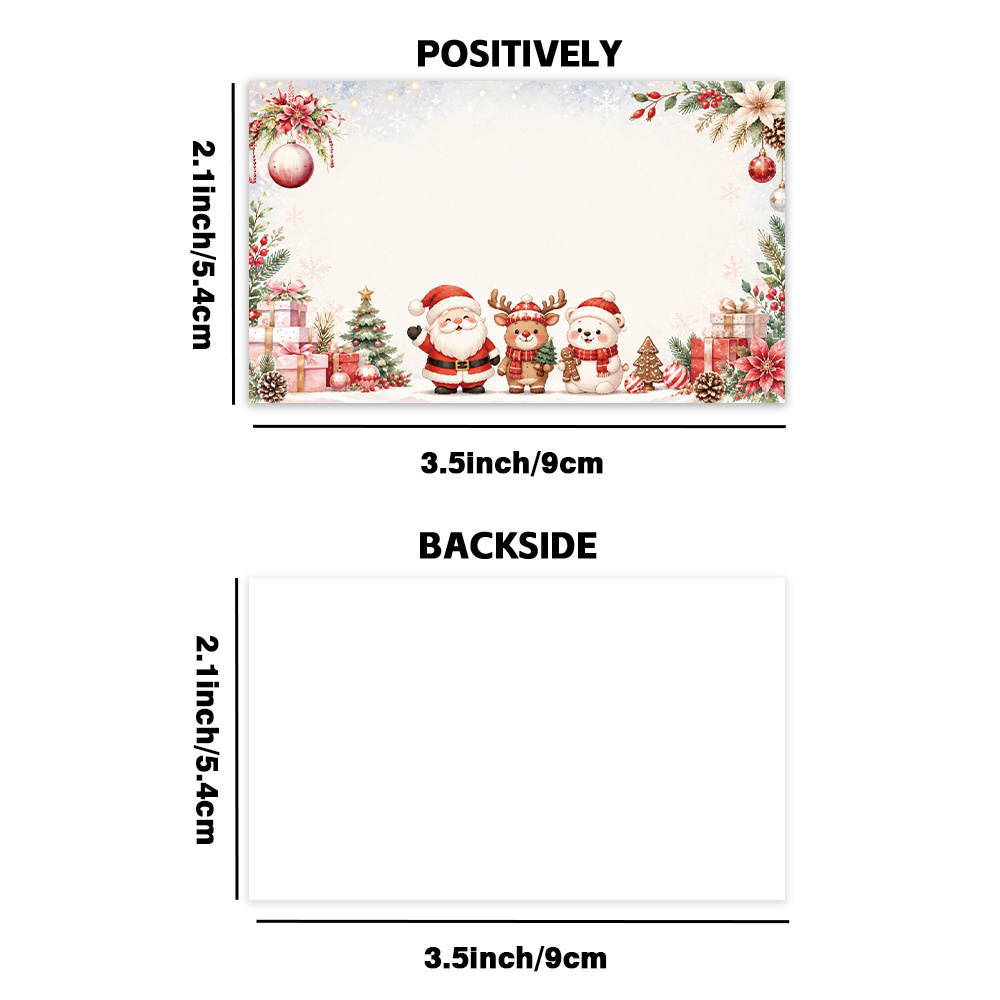 TEMU 50pcs, Cute Cartoon Christmas Blank Writing Cards/message Cards, Watercolor Santa Reindeer Bear Christmas Tree Sticky Notes, Holiday Blessing