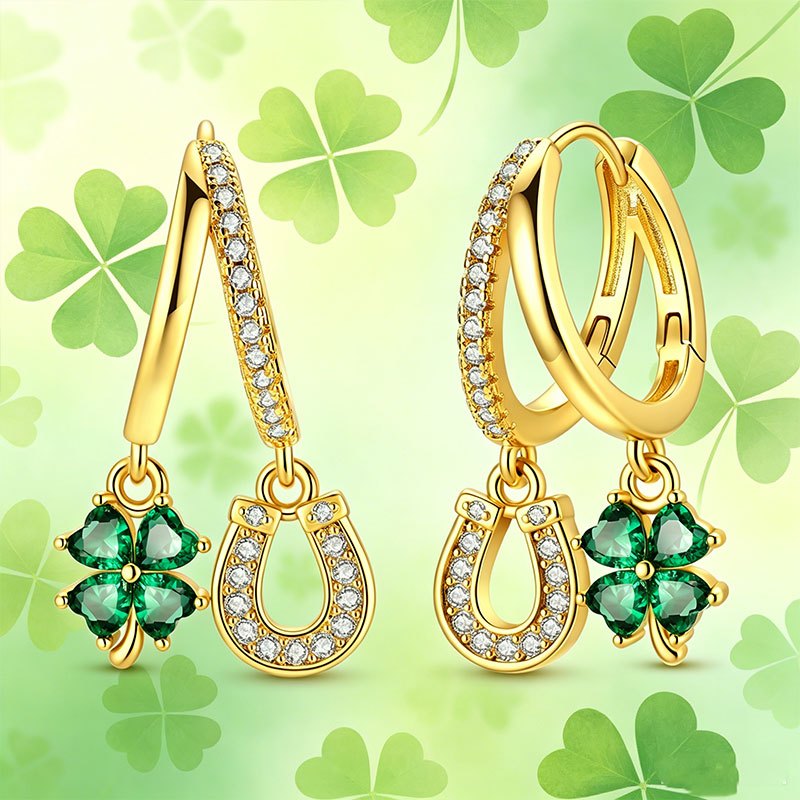 TEMU Golden Double-ring Clover Horseshoe Earrings: Perfect For Vacations, Parties, Holidays, Birthdays, And As A Gift Accessory