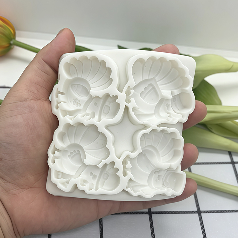 TEMU 1pc Thanksgiving Theme Turkey Clay Silicone Mold, 4-cavity Turkey Shaped Decor Mold, Specialty Mold, Drop Mold, And Easy To Clean, Reusable