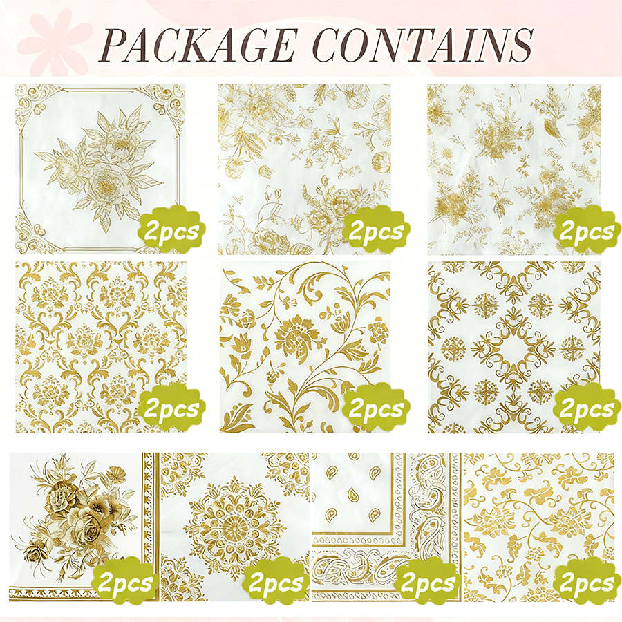 TEMU 20pcs Luxury Golden Floral Disposable Napkins, Wedding Party Decorative Paper Towels, Western Food Dessert Table Photo Props Paper Placemats For