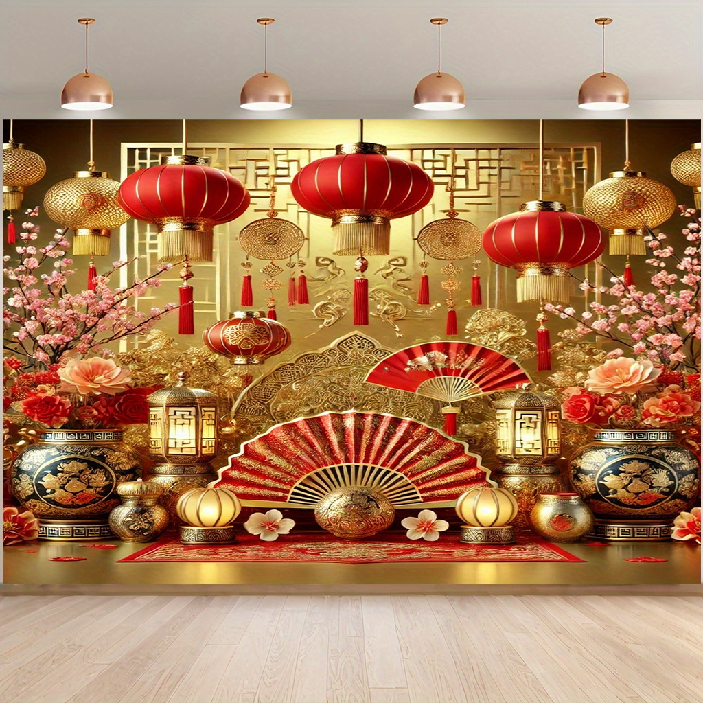 

Chinese New Year Polyester Tapestry, Wall Hanging Decor, 3d Red And , Living Room, Bedroom, Office, Home, Party Decoration