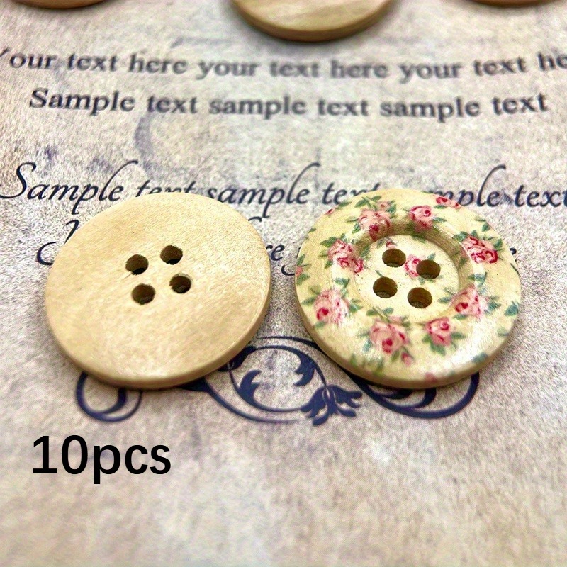 10pcs Large Wooden Rose Buttons, 25mm, Rose Flower, Leaf Pattern, Material, , Sewing, Knitting Supplies, Great For
