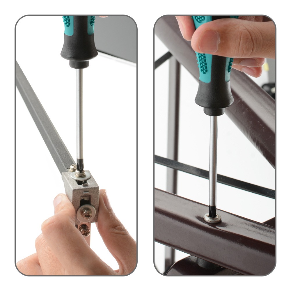 Un juego de destornilladores magnéticos ergonómicos con mango - Incluye cabezales de cruz y planos, diseñados para ser antistáticos con un fuerte atractivo magnético, ideal tanto para reparaciones domésticas como industriales. Este juego de destornilladores ergonómicos ofrece una comodidad