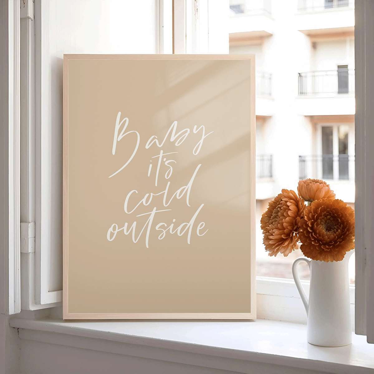 TEMU 1 Stück Baby 'Cold Outside' Wandkunst - Minimalistische Winterposter geeignet für Wohnzimmer, Schlafzimmer, Weihnachtsdekoration - Gemütliche
