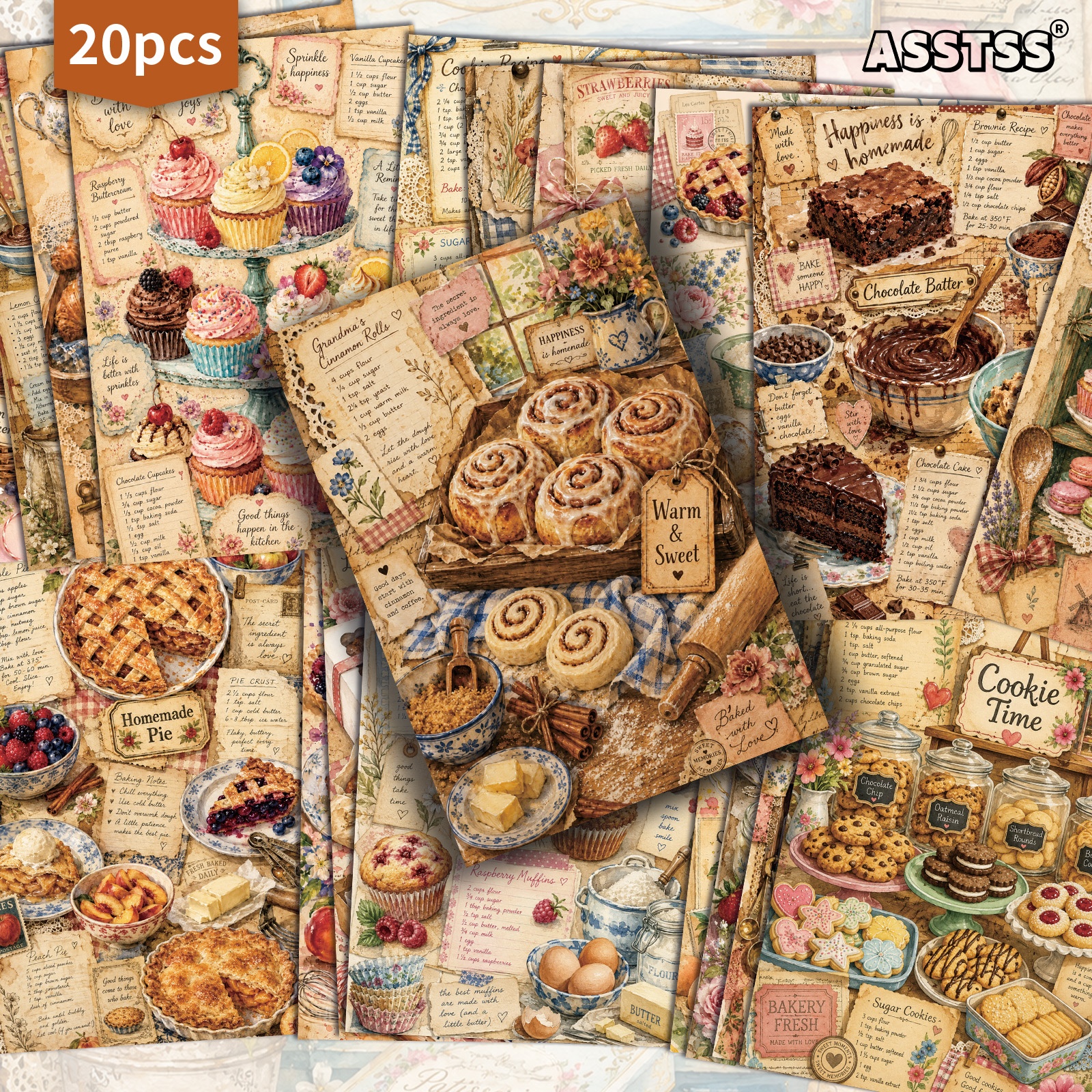 TEMU 20-pack Asstss Vintage Dessert Recipes Postcards - 4x6 Inches Retro Junk Journal Supplies, Classic Pinup Illustrations Collectible Decorative