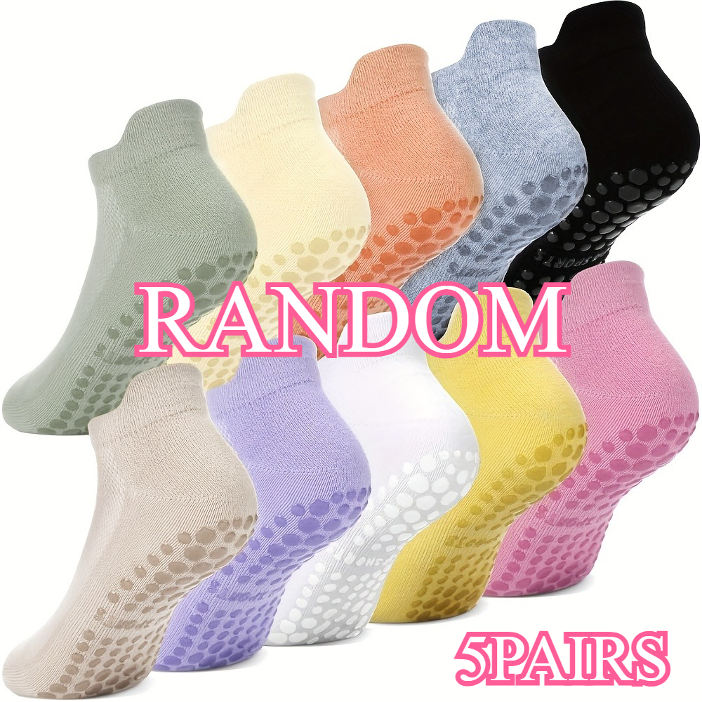 Image of Random 5 Pairs Of Anti-slip Yoga Socks - Featuring Slip-resistant Dots, Polyester Socks, Machine Washable, Multi-colored Packaging, Suitable For Men And Women For Indoor Fitness Workouts