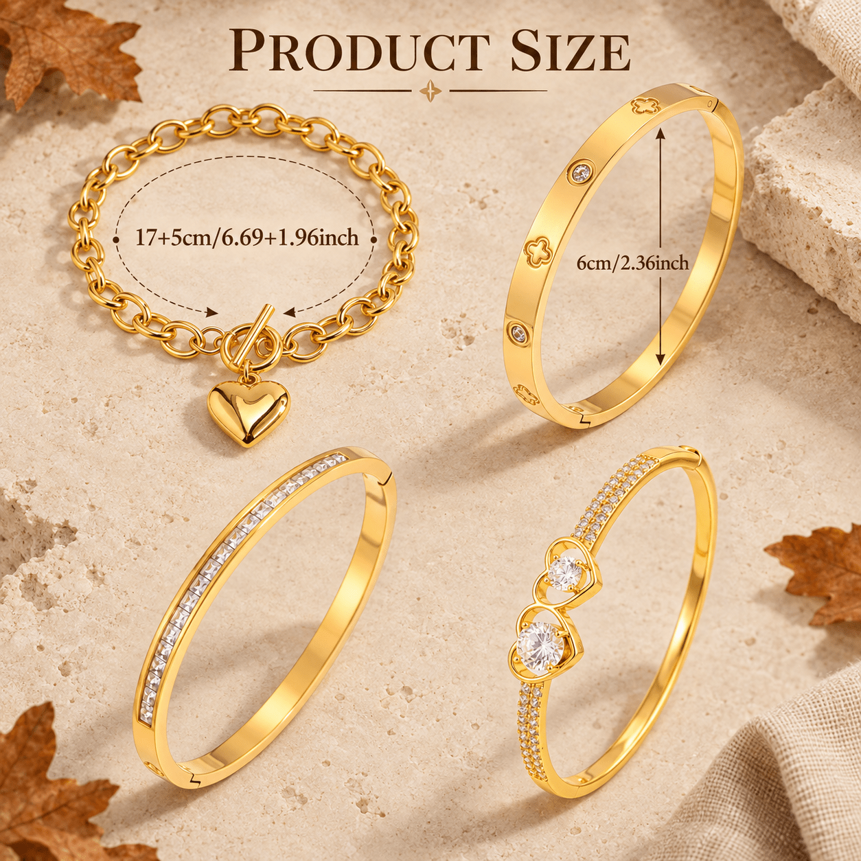 4pcs 304 Stainless Steel Stackable Jewelry Set, Heart Pendant