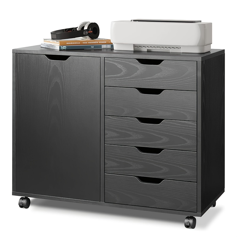 5 drawer wood file cabinet mobile printer stand with adjustable shelf and wheels storage shelves for home office 31 inch