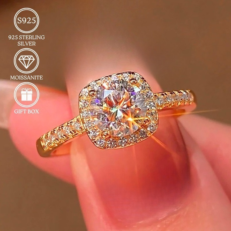2.3g Moissanite 1 Carat Stylish 925 Silver Ring, Holiday Gift