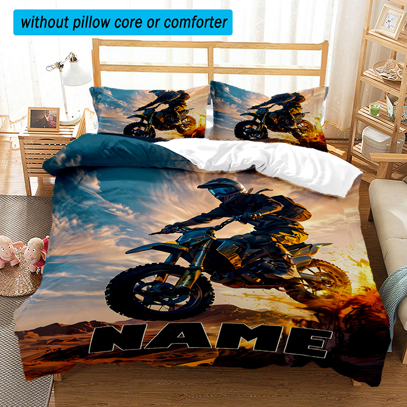 

3pcs Name Motorcycle Bedding Set, Theme Cover 2 Pillowcases, , , Washable, Tear , - Not Included