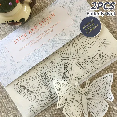 2pcs water soluble embroidery transfer paper kit pre printed animal patterns easy for beginners with stencils for canvas material