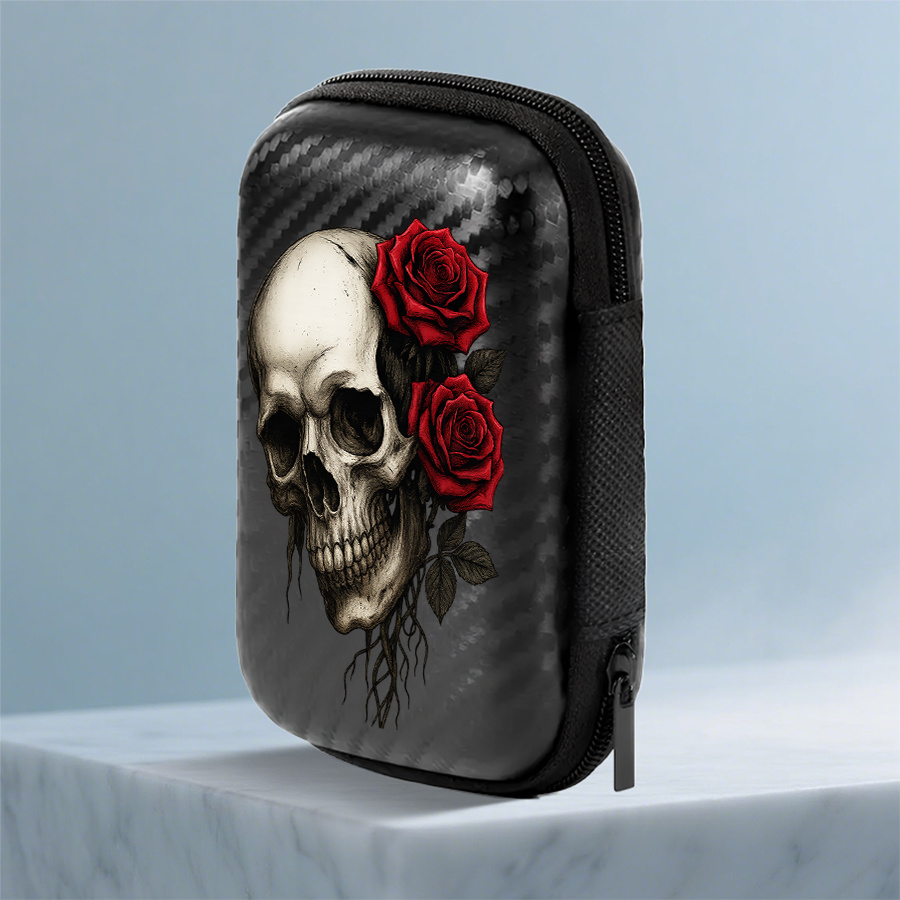 TEMU A Compact Storage Bag Featuring A Withered Wrapped In Red Roses, Designed With A Stylish Printed Pattern And Made From Eva Carbon Fiber With A