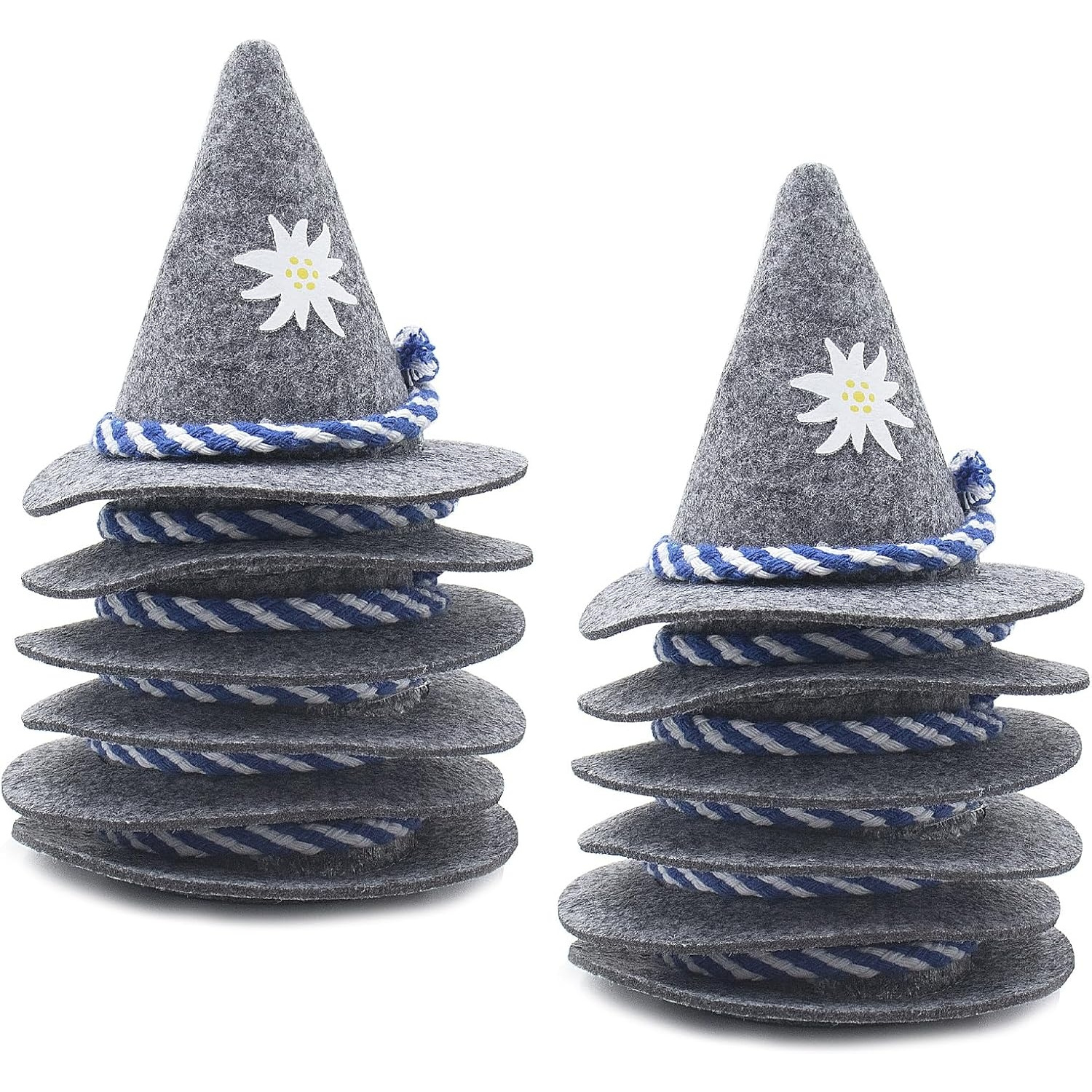 Image of 12 Munich Oktoberfest Decorations- Small Felt Hats, Mini Traditional Hats, Table Decorations, Party Trinkets, With Blue And White Rope, 8 X 10 Cm I Halloween I Navidad