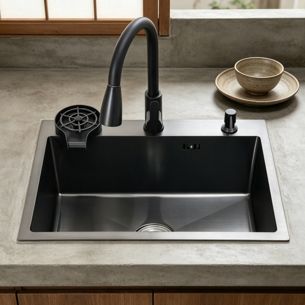 Daily Utility Washing Basin With Pull Down Spout Supporting Complete Drainage Parts Soap Dispenser And Cup Cleaner For Indoor Multi Scene Layout