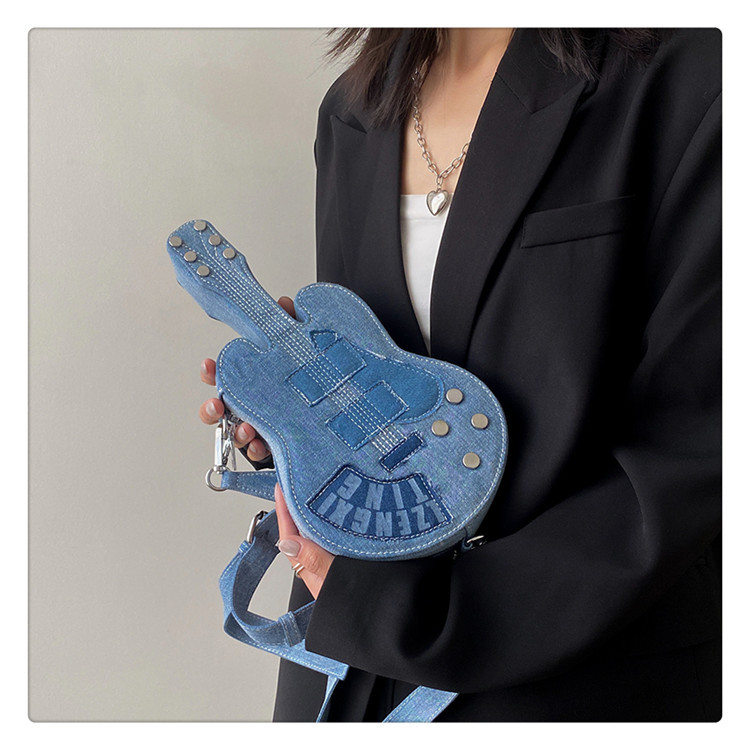 1pc womens punk rock guitar shaped crossbody bag suitable for music lovers detachable strap zipper closure rock tote for concerts casual outfits hand washable Product details 10
