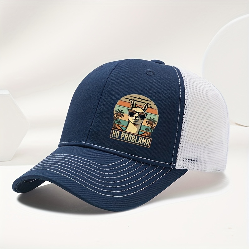 TEMU Gorra de béisbol deportiva para exteriores, moda NO PROBLAMA, estampado de alpaca, gorra de visera, gorra de malla casual, gorra de unisex para