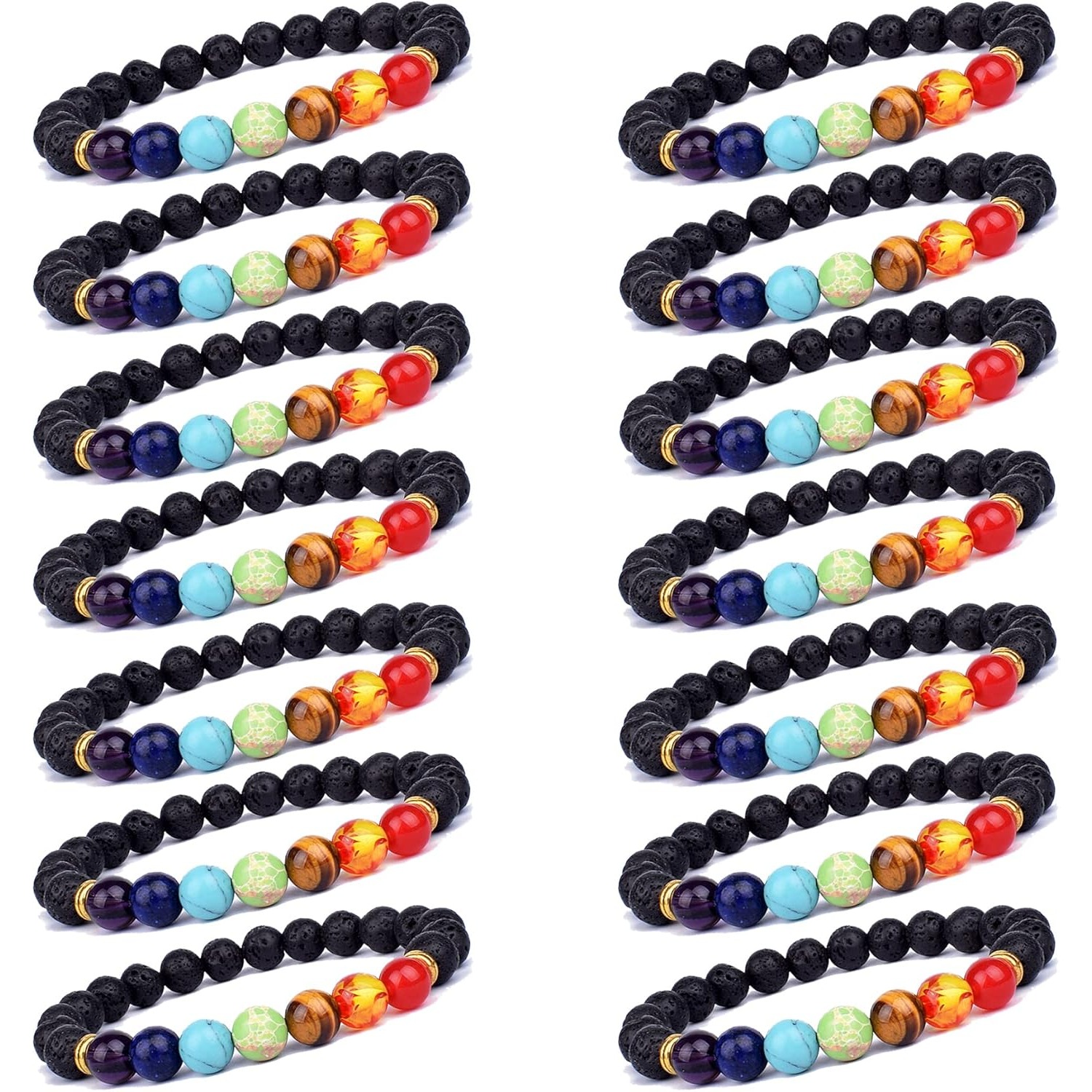TEMU 14pcs/ 8mm Bohemian-style Bracelet, Natural Stone Mixed Color Bracelet, Fashionable Natural Stone Bracelet For Men And Women, A Must-have