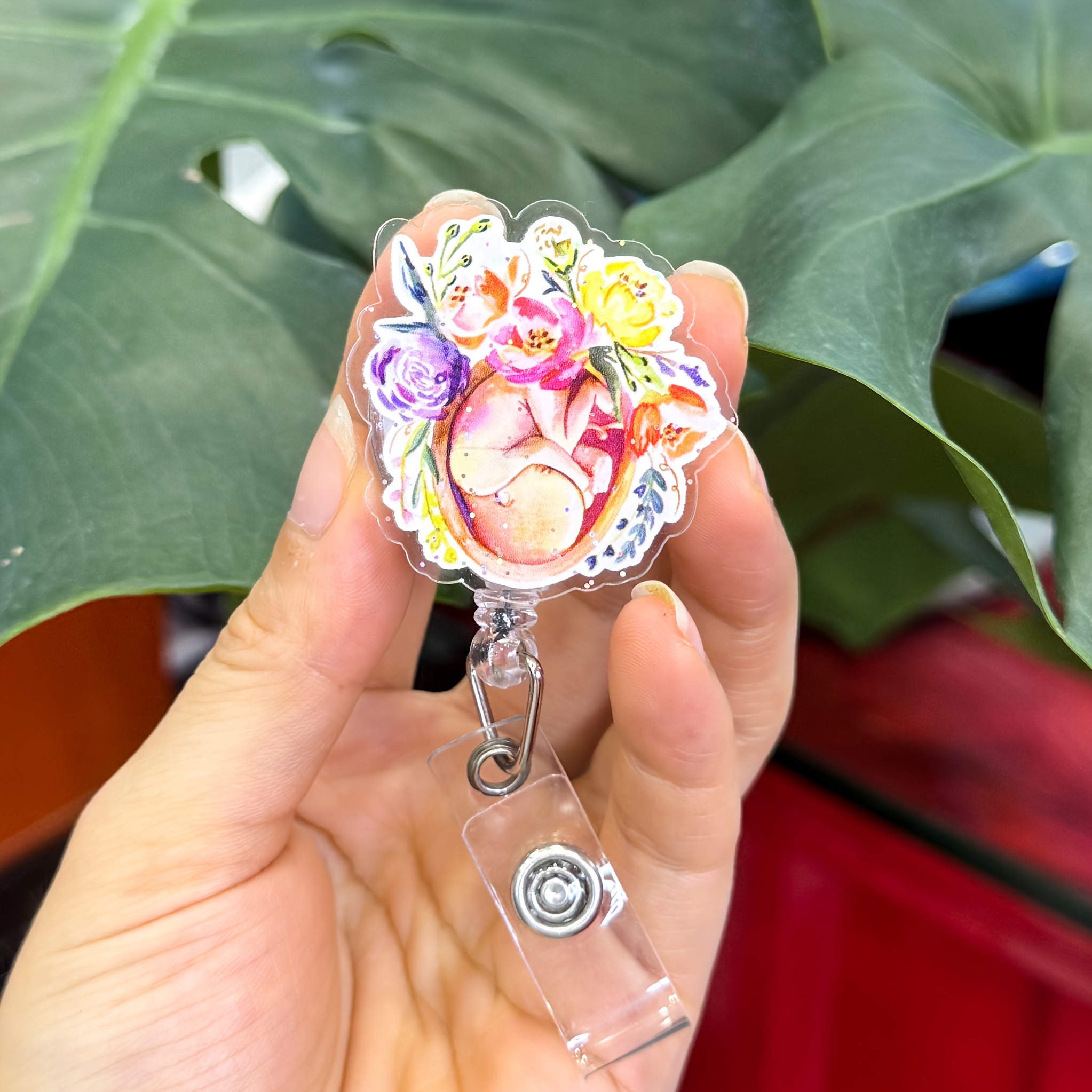 TEMU 2d 1pc Flower Pattern Retractable Badge Holder For Babies, Baby Id Work Permit Reel Badge, Delivery Nurse Work Permit Holder, Suitable For