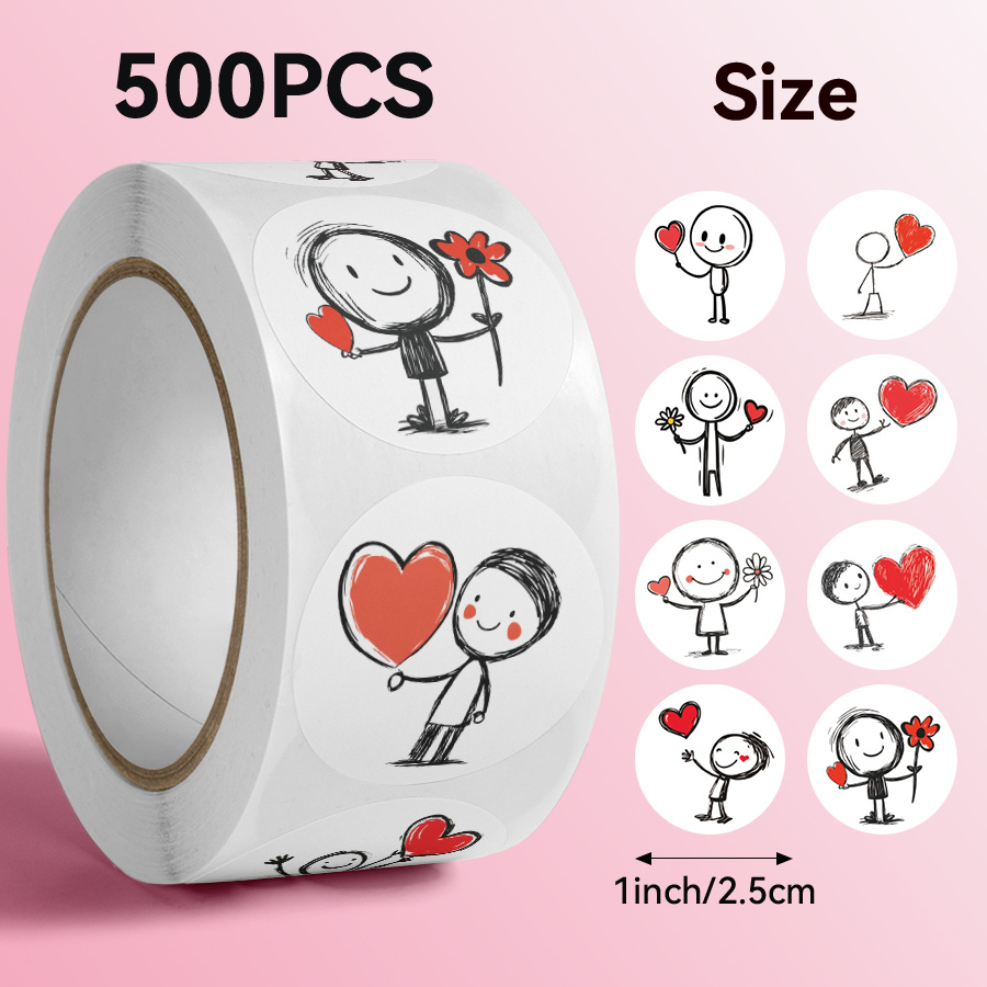 500 unidades por rollo, patrones de corazones   a lápiz para manualidades, ideales para pegatinas de agendas y álbumes de recortes, redondos de 2.5 cm con 10 estilos de diseños modernos,   para   de la  , adhesivo fuerte, fáciles de   sin    