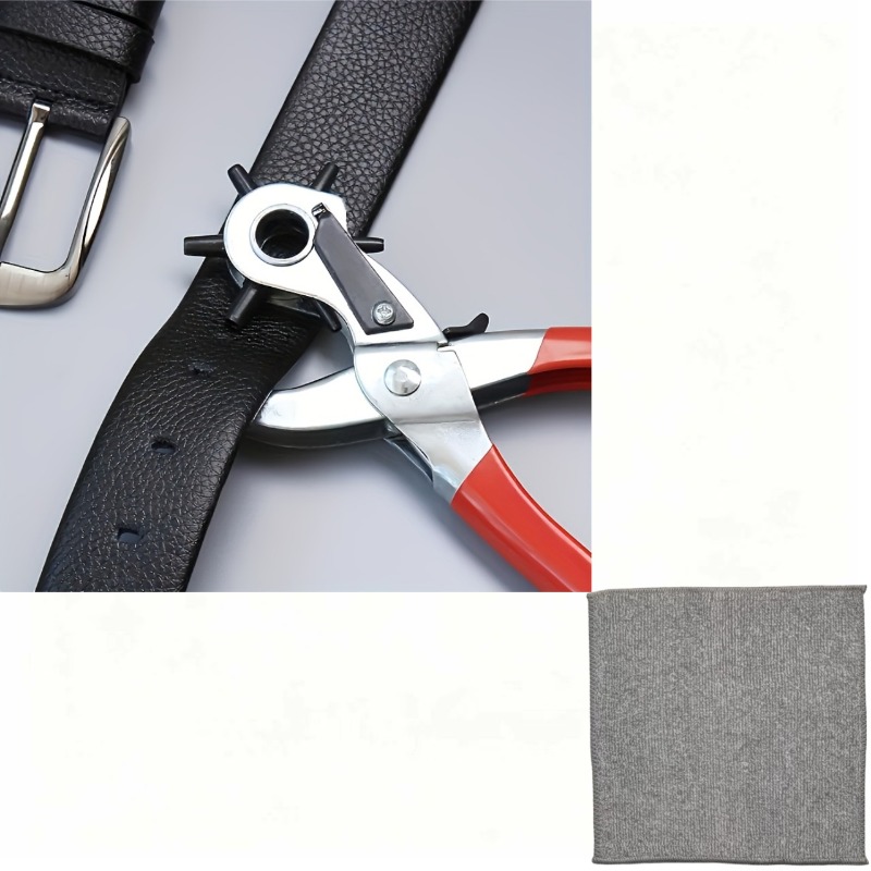 TEMU 3pcs Hole Punch Set: 1 Heavy-duty Faux Leather Hole Punch Pliers + 2 Cleaning Cloths – Rotating Manual Tool With , Suitable For Belts, Sewing