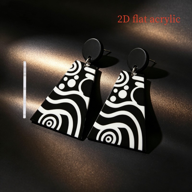 TEMU 2d Flat 1 Pair Modern Minimalist Black And Geometric Abstract Pattern Women' Earrings Suitable For Daily Vacation Wear