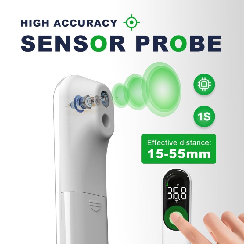 Adult Non-Contact Forehead Thermometer - Instant Read Digital Thermometer with LCD Display, One-Touch Operation & °C/°F, (AA-like) Fast Response Thermometer for, Travel, Office - Hygienic Contactless Body Temperature