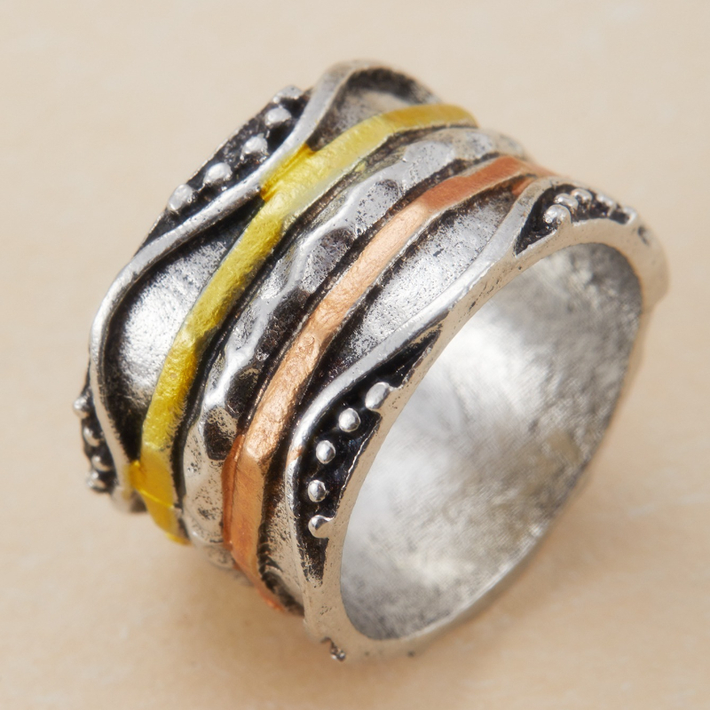 TEMU Bague pour femme rétro de style bohème multicolore en métal à texture superposée, bague tendance assortie pour et les fêtes