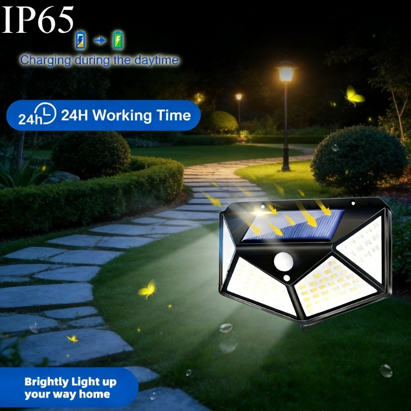 TEMU 100 Led Solar Wall Lights For Outdoor Use, Emergency Lamps, Landscape Lights, With Ip65 Protection Level, Equipped With Light Sensor, In 3 ,